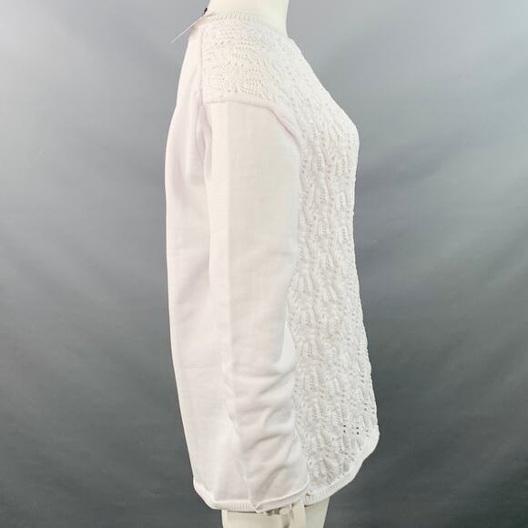 COMME des GARCONS 2022 Size L White Cable Knit Polyester Crew Neck Sweater - Picture 3 of 6